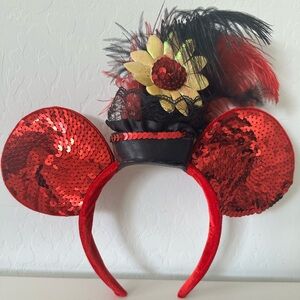 Disney Disneyland Vintage Red Sequin Velvet Mickey Minnie Mouse Ears Headband